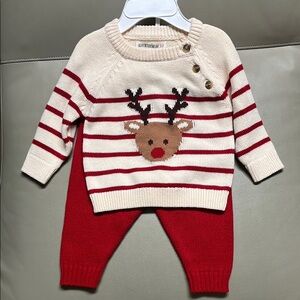 Reindeer Striped Sweater and Pants Set